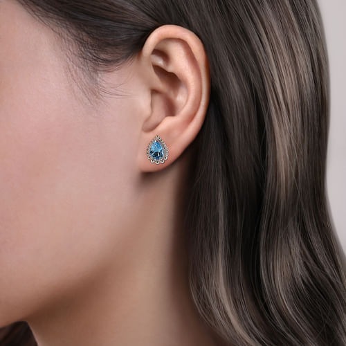 Gabriel & Co. Bujukan Silver Swiss Blue Topaz Stud Earrings