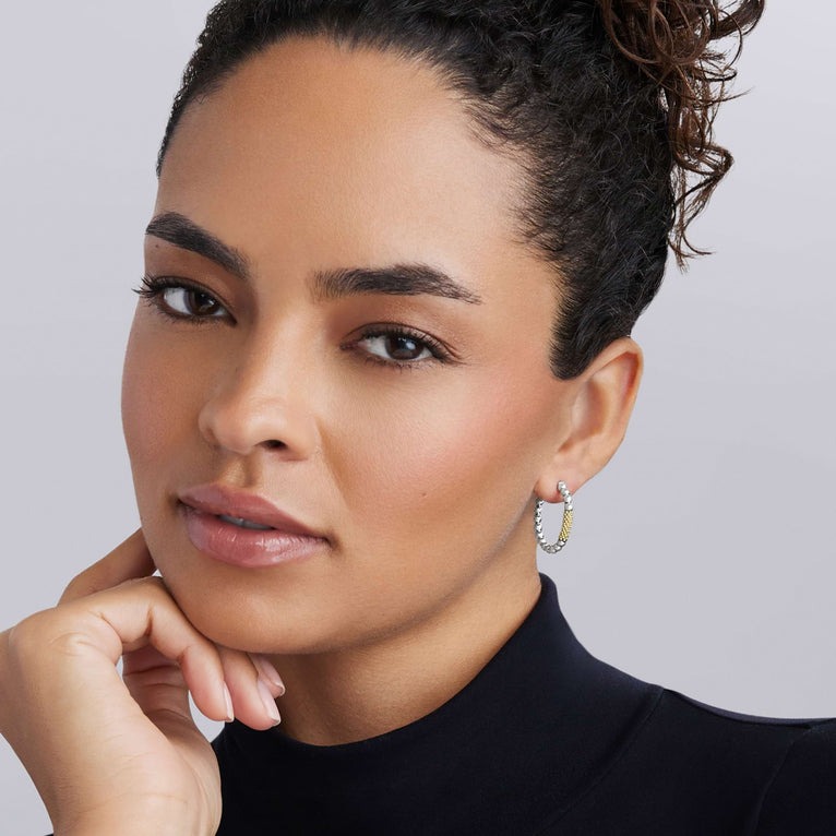 LAGOS Caviar Icon Two-Tone Gold Bar Hoop Earrings
