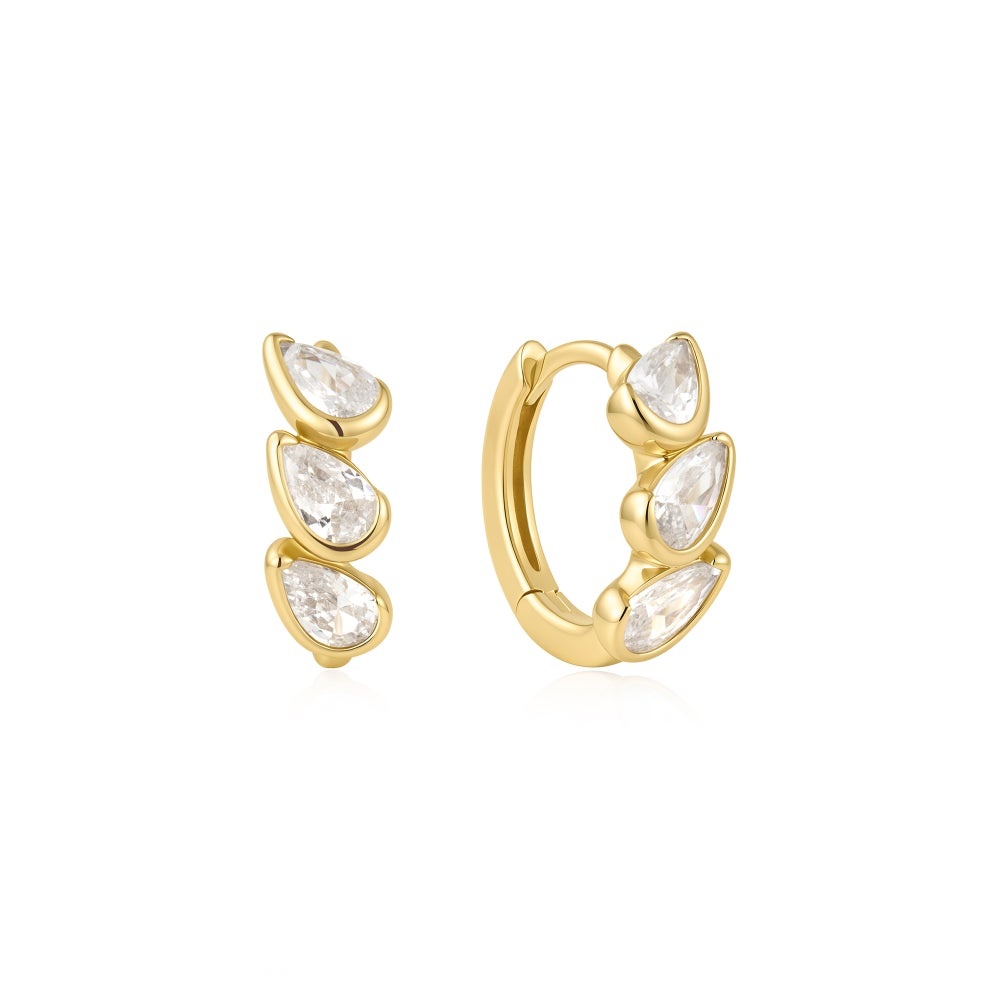 Ania Haie Triple Half-Bezel Teardrop Huggie Hoop Earrings