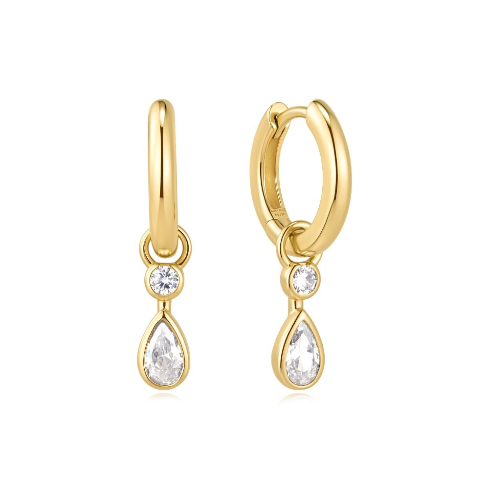 Ania Haie Dangling Bezel Teardrop Huggie Hoop Earrings