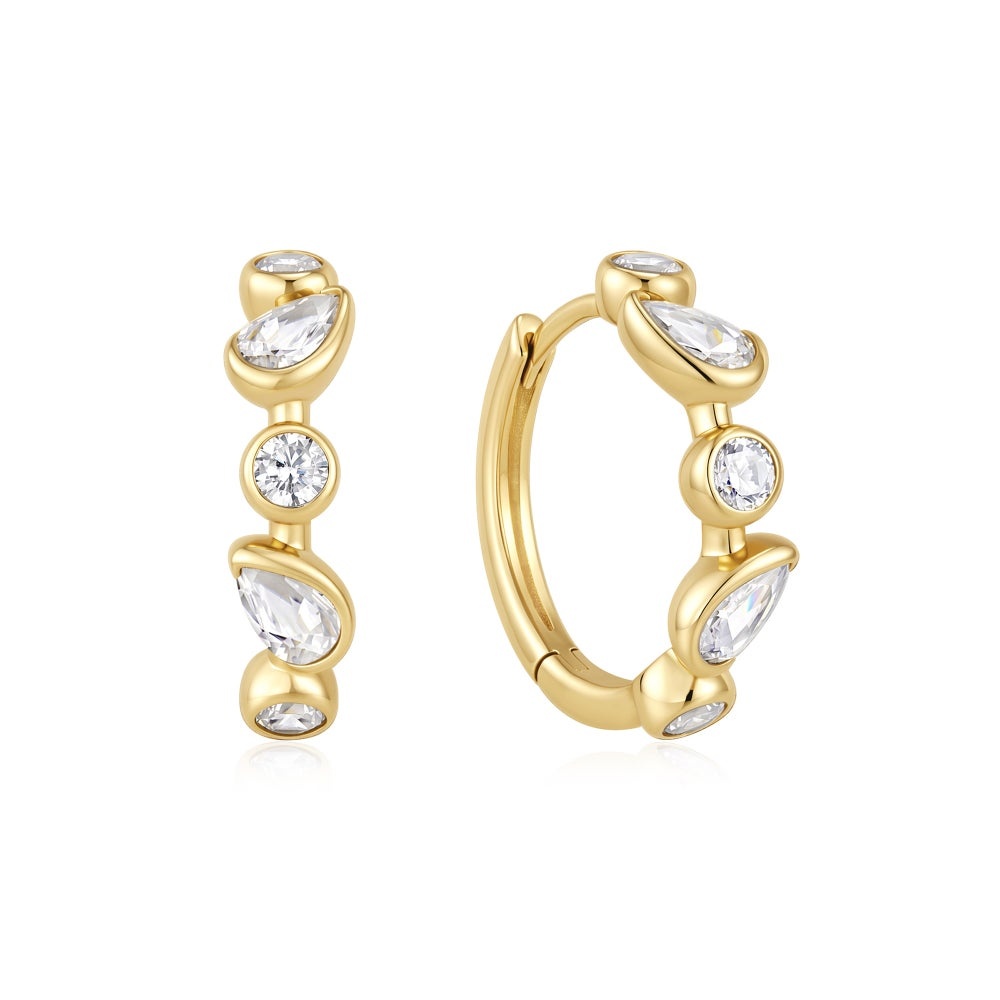 Ania Haie Bezel Round & Teardrop Huggie Hoop Earrings