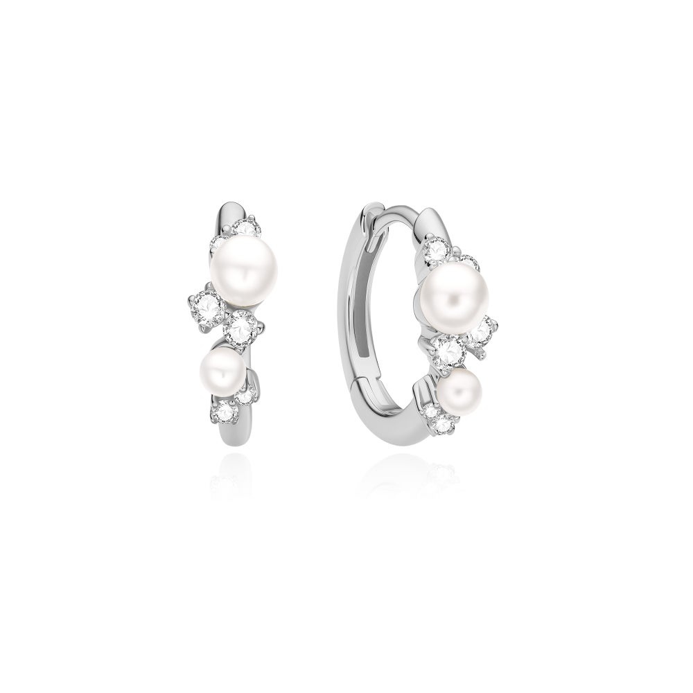 Ania Haie Shell Pearl Cluster Huggie Hoop Earrings