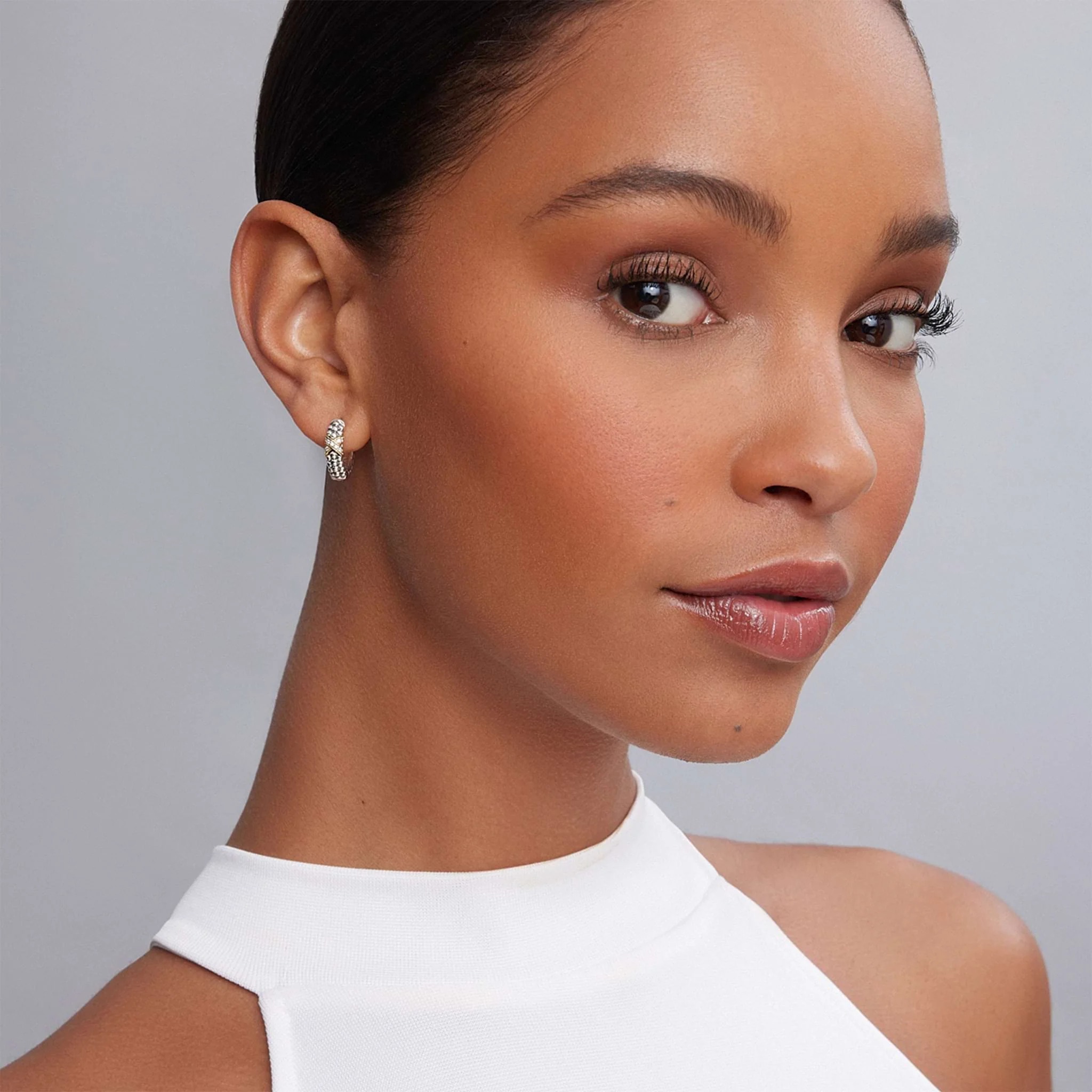 LAGOS Embrace Two-Tone Diamond X Huggie Earrings