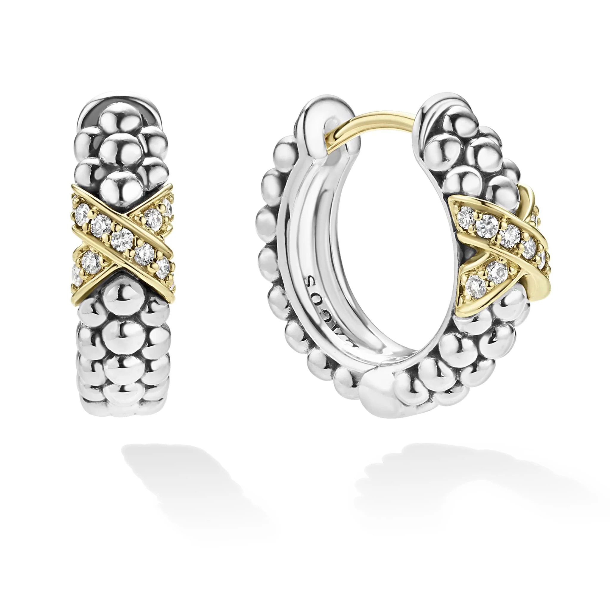 LAGOS Embrace Two-Tone Diamond X Huggie Earrings