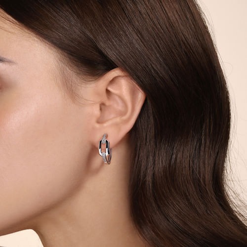 Gabriel & Co. Contemporary Silver White Sapphire Link Chain Hoop Earrings