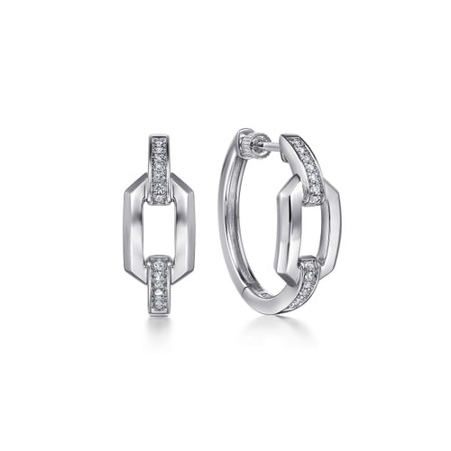 Gabriel & Co. Contemporary Silver White Sapphire Link Chain Hoop Earrings