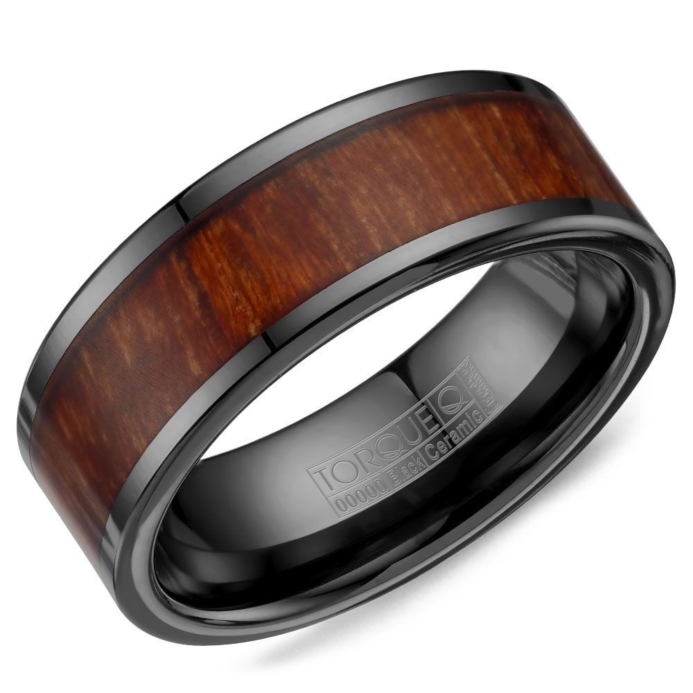 Crown Ring Black Ceramic & Wood Inlay 9mm Wedding Band