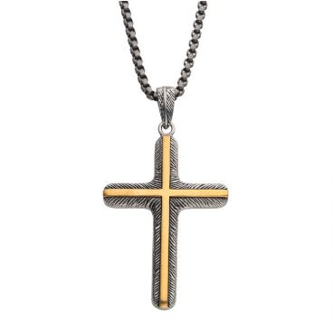 Inox Two-tone Cross Pendant Necklace