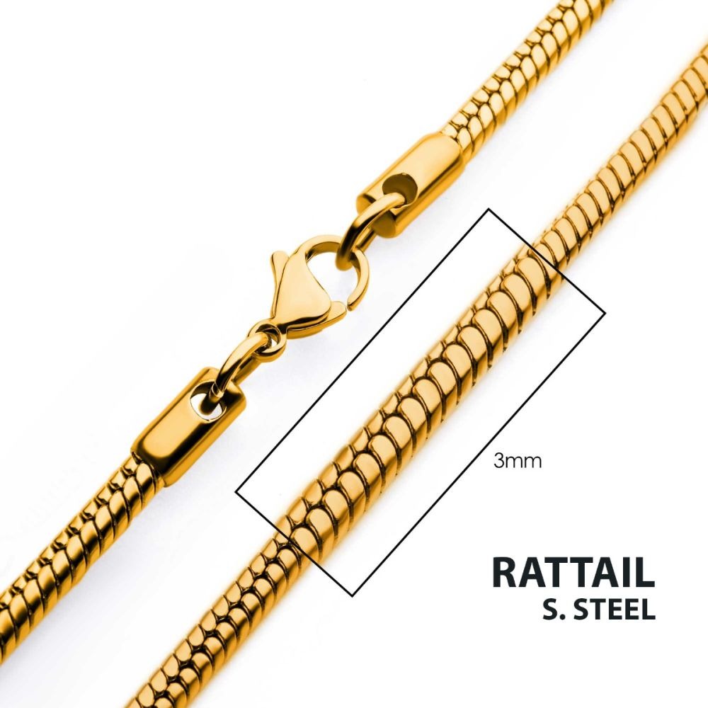 INOX 3mm 24 Inch Rattail Chain Necklace