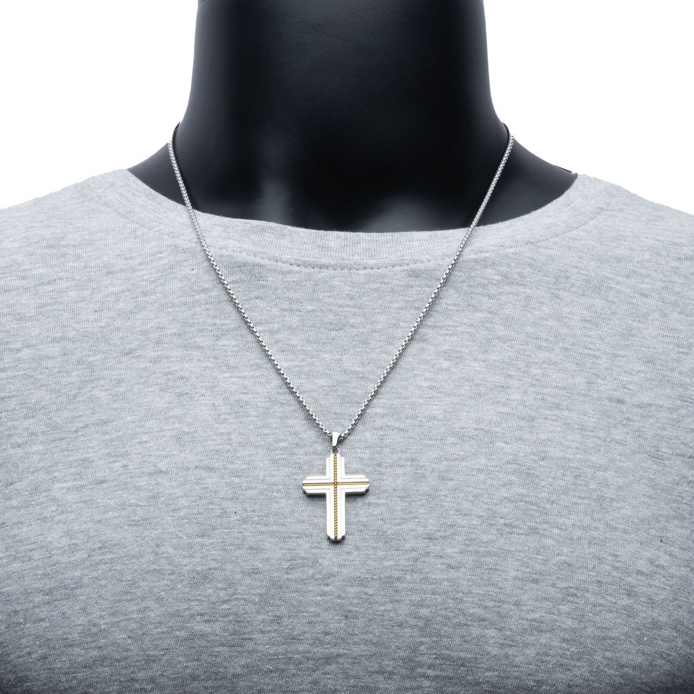 INOX Rope Inlay Two-Tone Cross Necklace