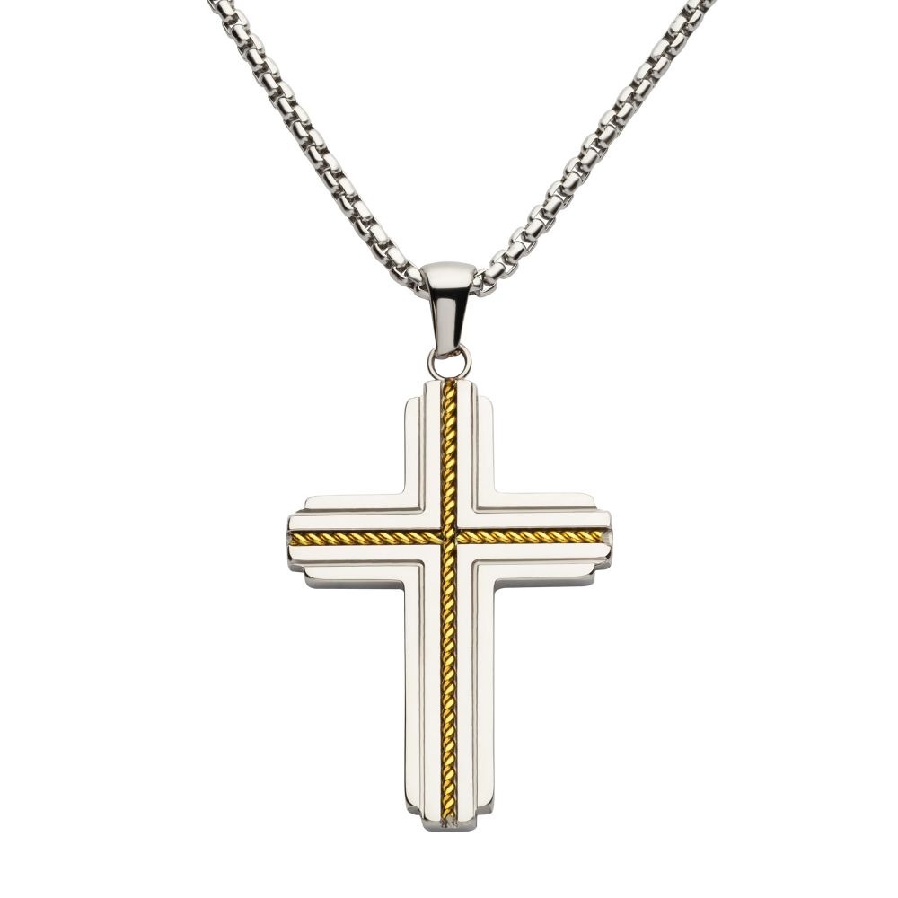 INOX Rope Inlay Two-Tone Cross Necklace