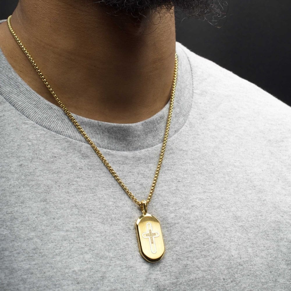 INOX Cross Dog Tag Necklace