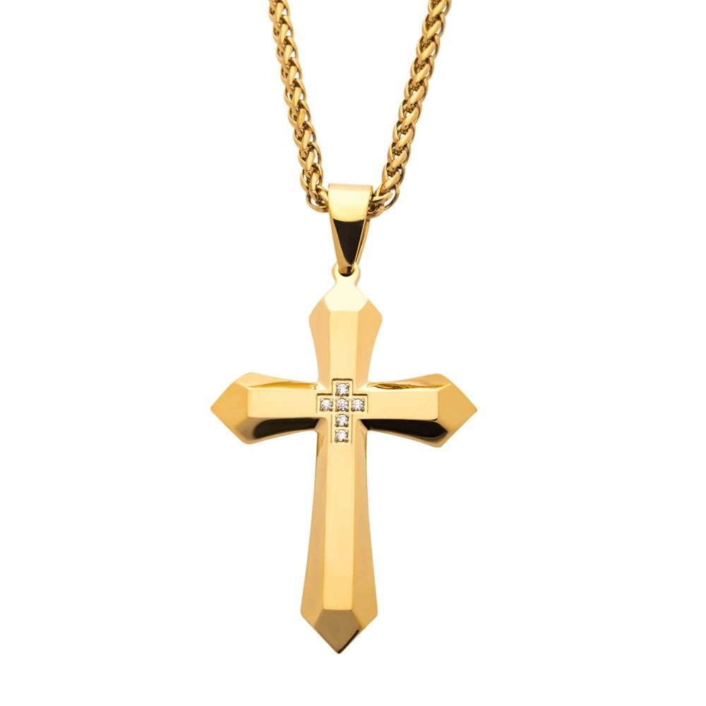 INOX Gold IP Stainless Steel Cross Necklace