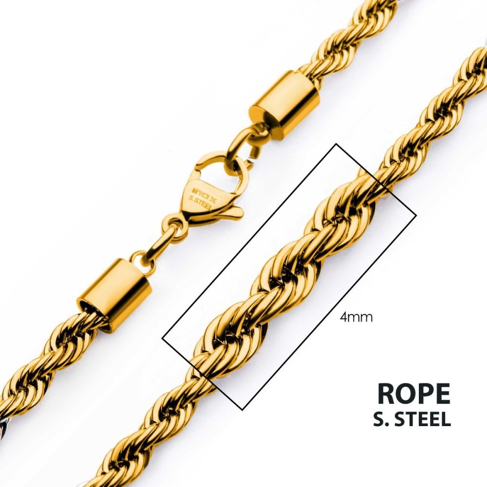 INOX 4mm 24 Inch Rope Chain Necklace