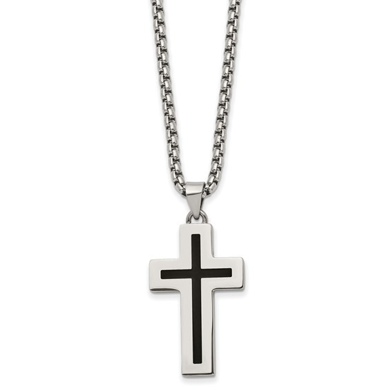 Rox by Martin Binder Stainless Black Enamel Cross Pendant Necklace