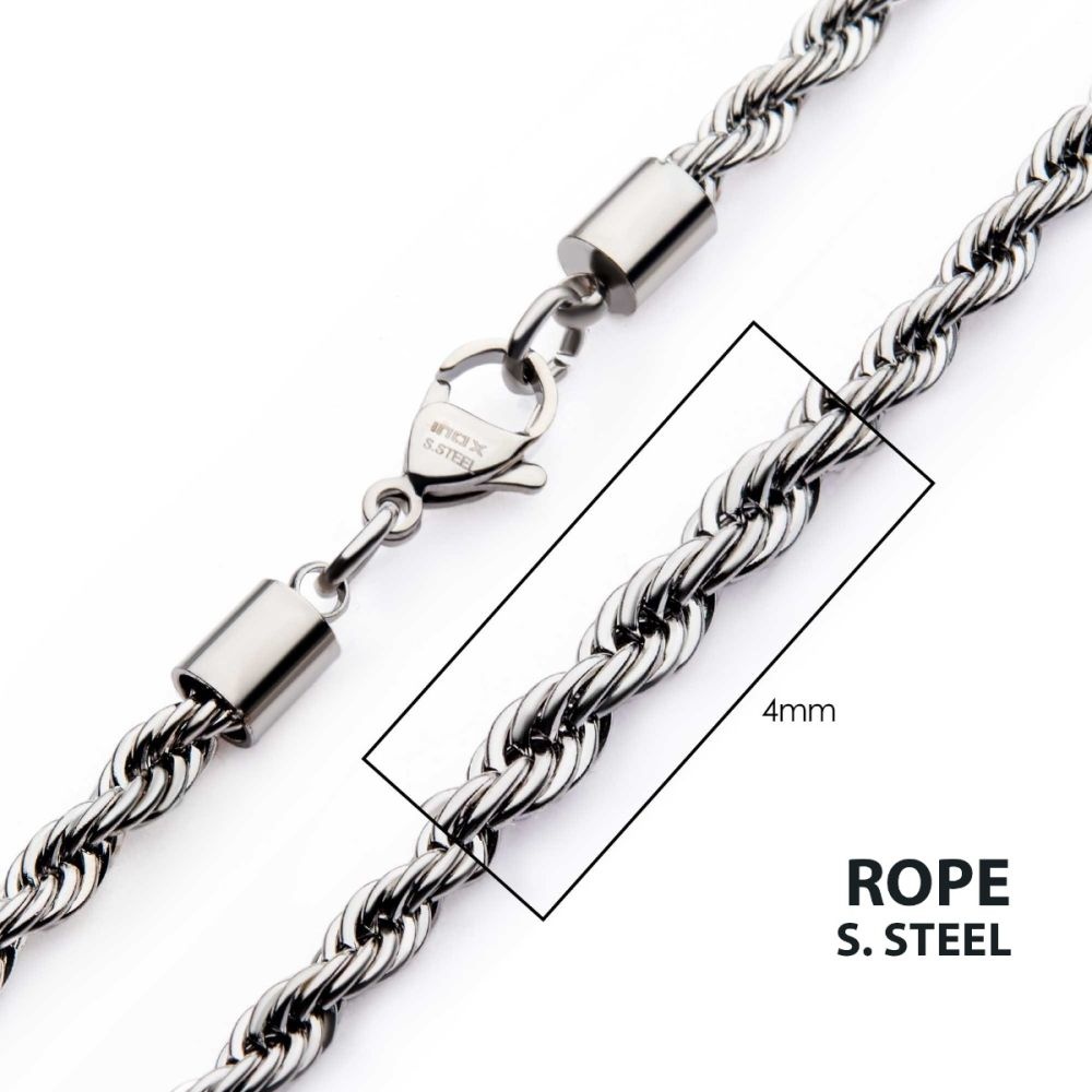 INOX 4mm 26 Inch Rope Chain Necklace