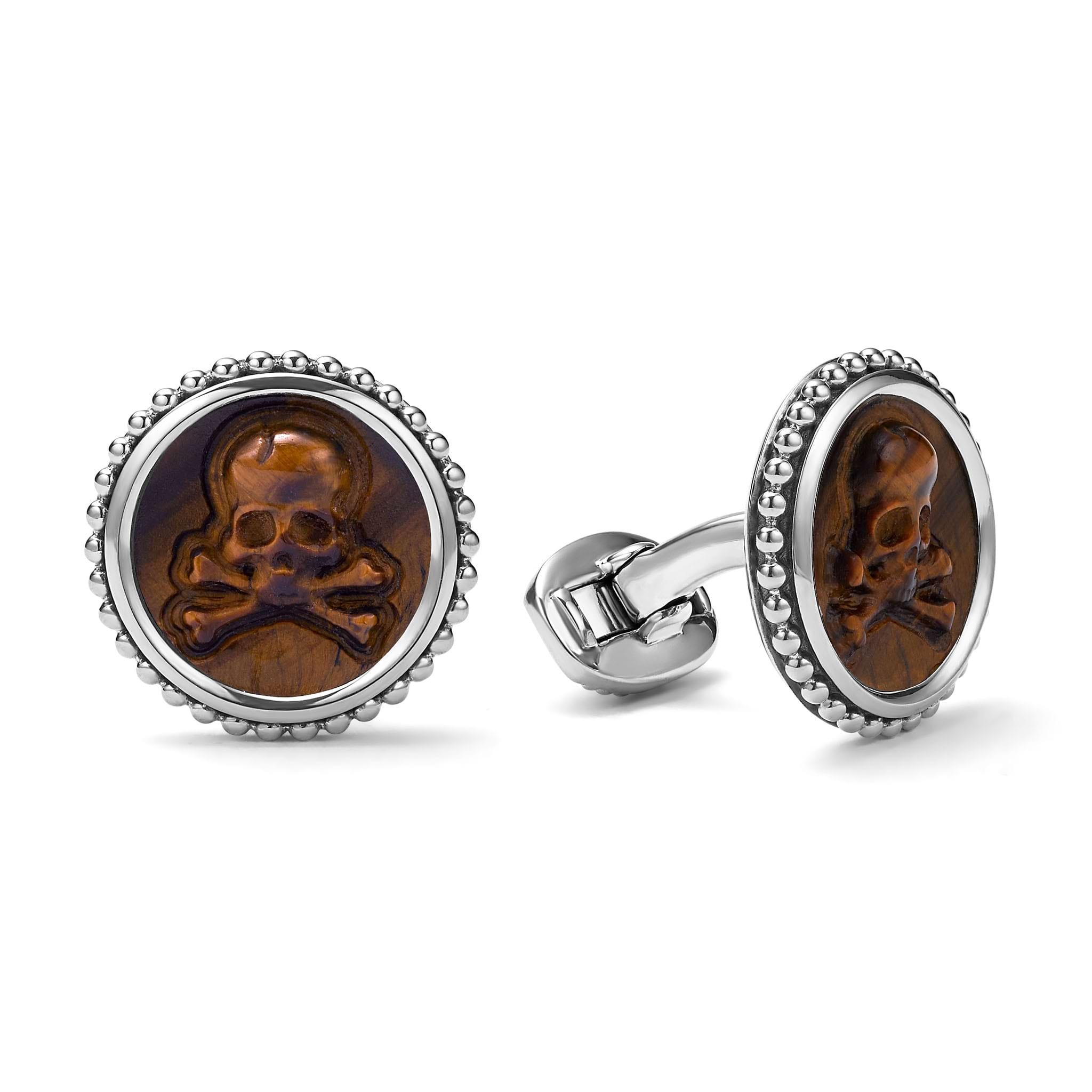 Lagos Men's Anthem Tigereye Skull Cufflinks