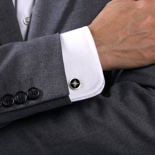 Gabriel & Co. Men Fashion Polaris Diamond & Onyx Compass Cufflinks
