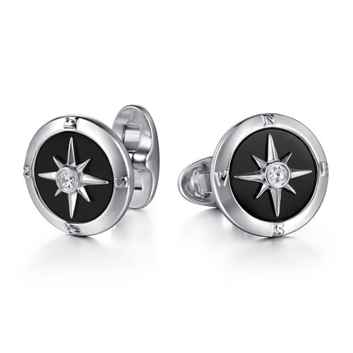 Gabriel & Co. Men Fashion Polaris Diamond & Onyx Compass Cufflinks