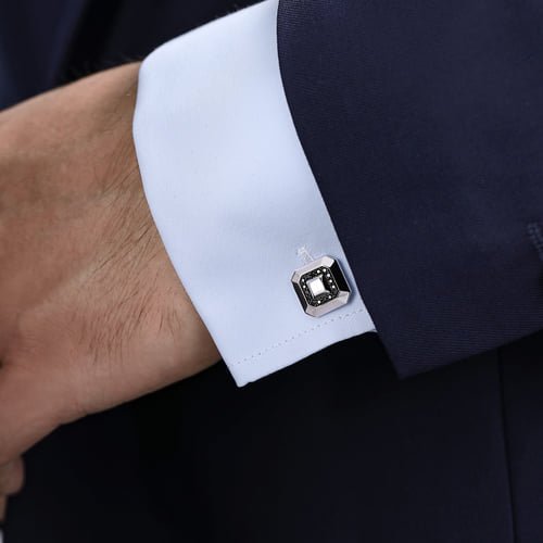 Gabriel & Co. Men Fashion Geo Black Spinel Cufflinks