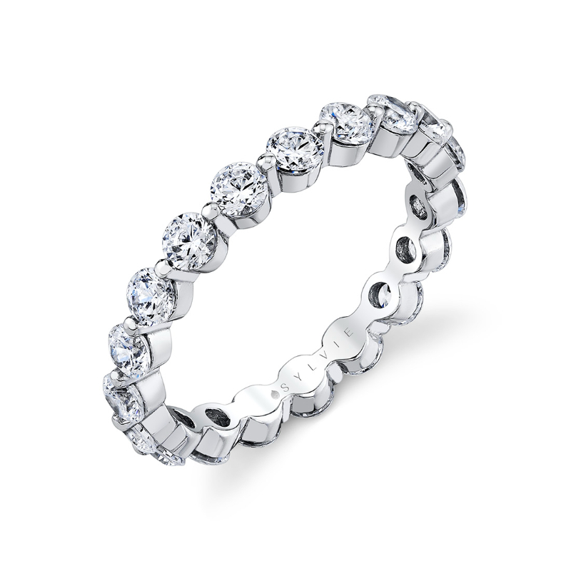 14K WHITE GOLD SHARED PRONG BAND WITH 1.00CTTW ROUND SI CLARITY & GH COLOR DIAMONDS