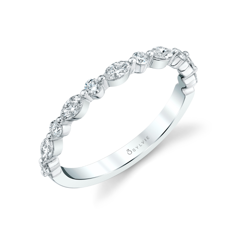 14K WHITE GOLD ONE PRONG BAND WITH .50CTTW ROUND AND MARQUISE SI2 CLARITY & HI COLOR DIAMONDS