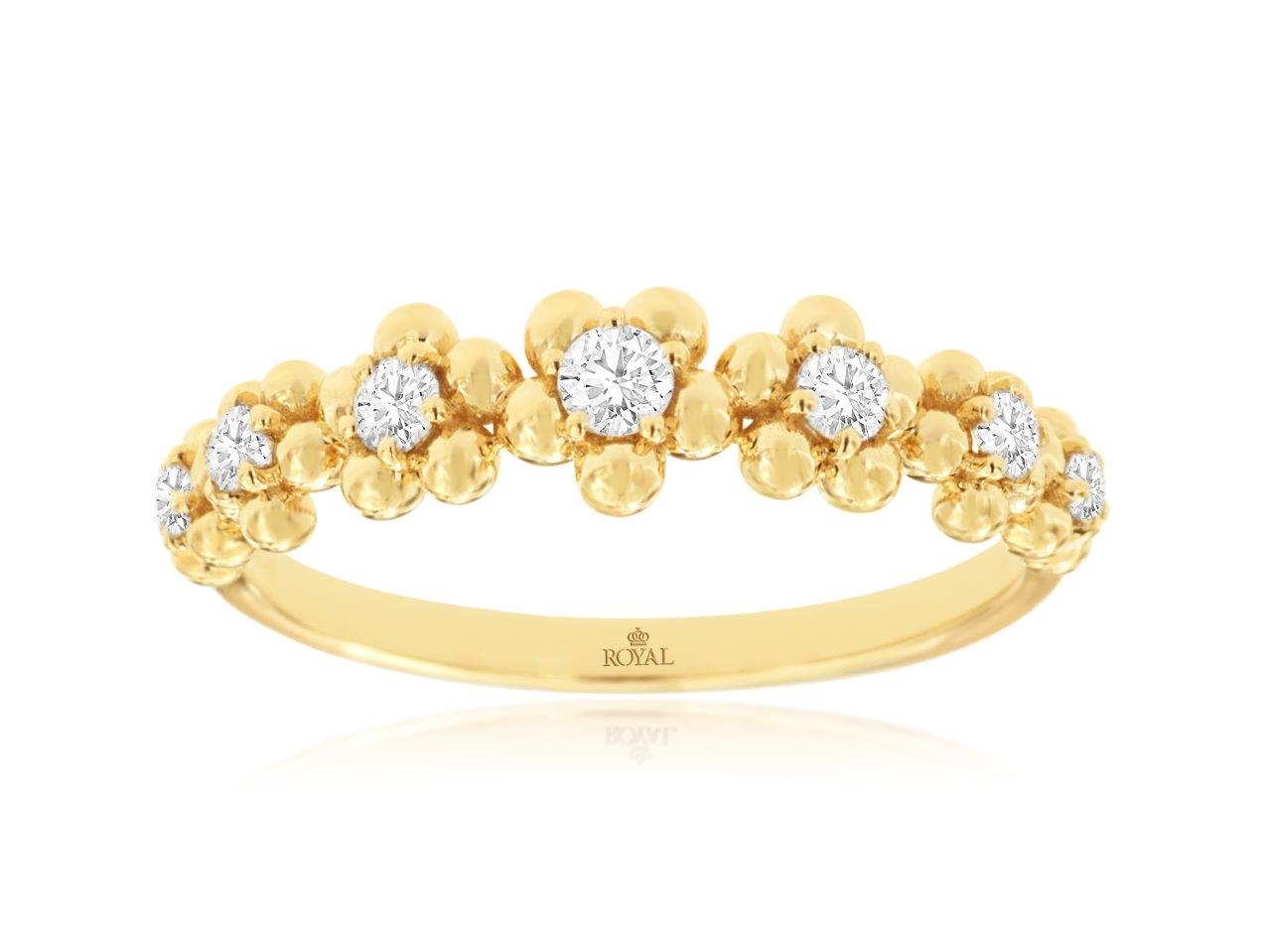 14K YELLOW GOLD FLORAL BAND WITH .25CTTW ROUND I1 CLARITY & HI COLOR DIAMONDS