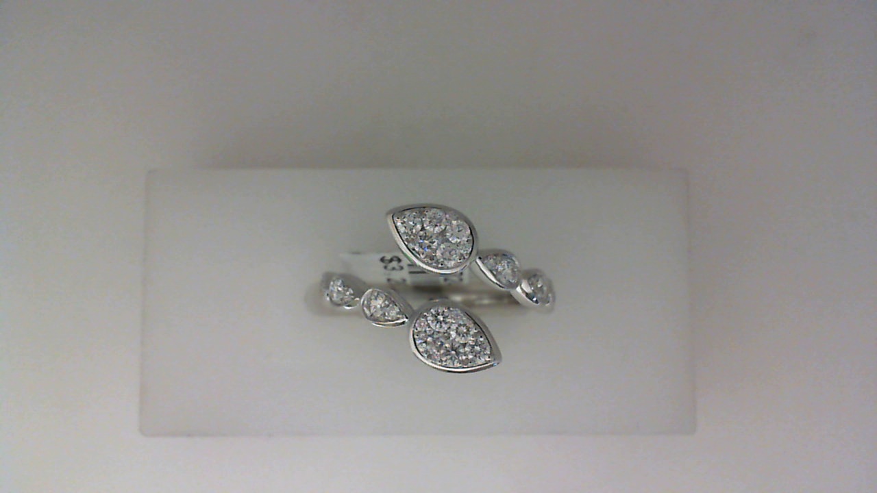 14K WHITE GOLD PEAR SHAPED BYPASS BAND SET WITH .52CTTW ROUND SI CLARITY & G COLOR DIAMONDS
