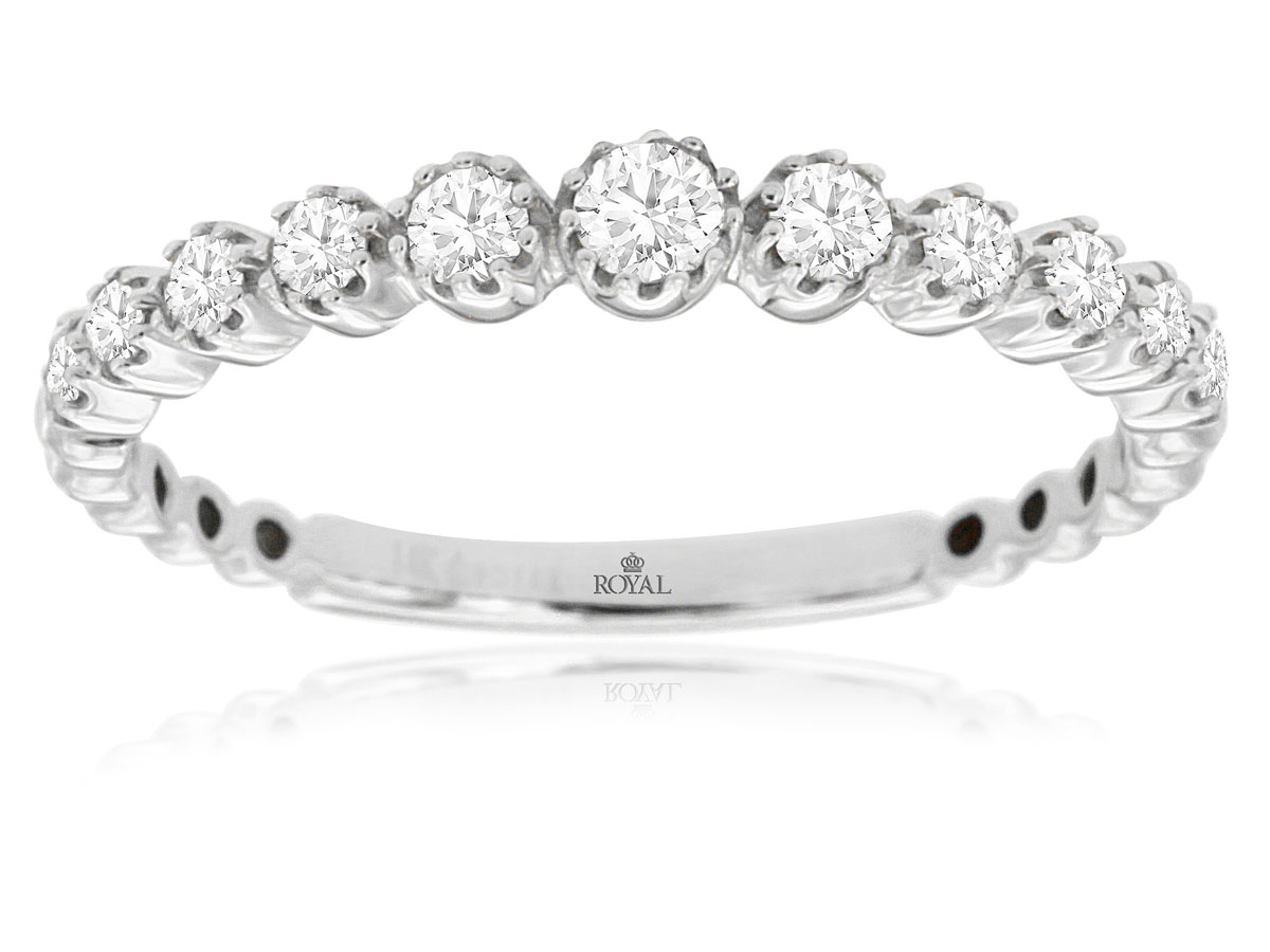 14K WHITE GOLD BEADED SHANK BAND WITH .33CTTW ROUND I1 CLARITY & HI COLOR DIAMONDS SET IN BEADED BEZELS