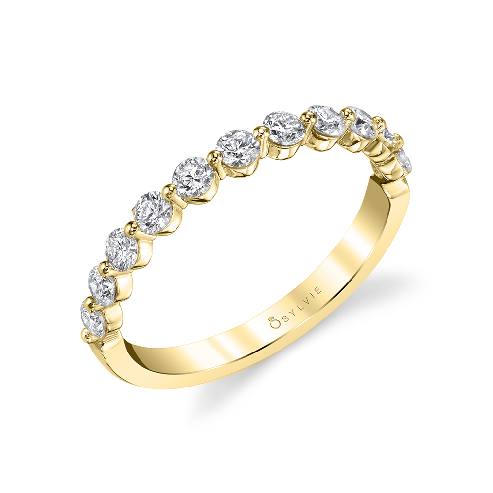 14K YELLOW GOLD ONE PRONG BAND WITH .56CTTW ROUND SI CLARITY & G COLOR DIAMONDS