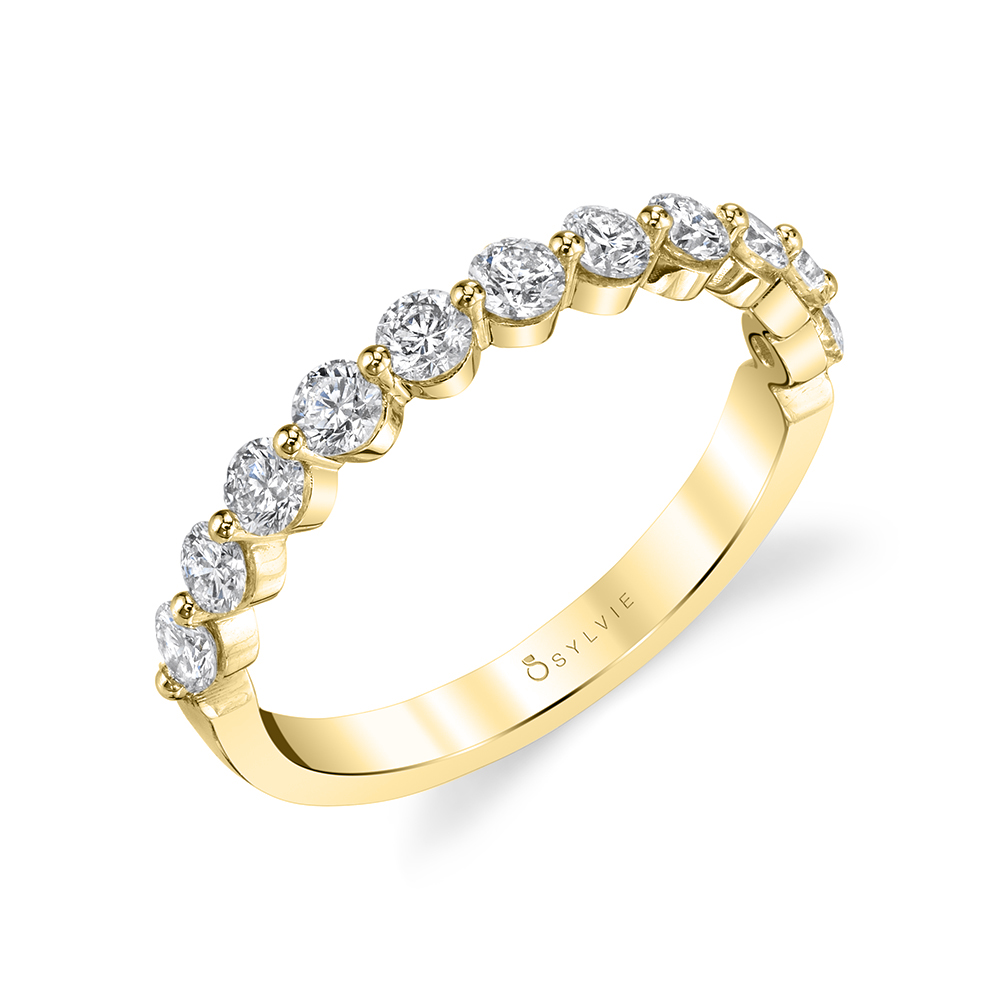 14K YELLOW GOLD ONE PRONG BAND WITH .70CTTW ROUND SI CLARITY & G COLOR DIAMONDS