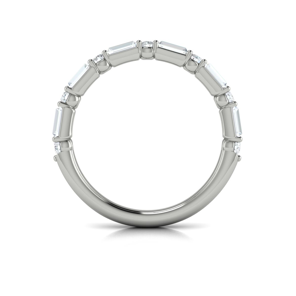 14K WHITE GOLD STRAIGHT BAND WITH .73CTTW ALTERNATING ROUND AND BAGUETTE VS CLARITY & FG COLOR