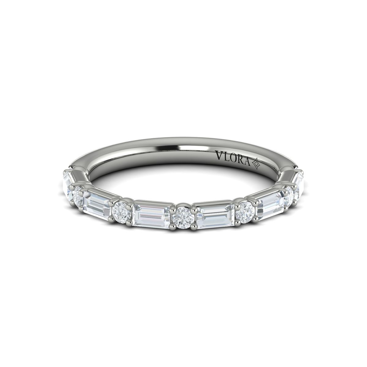 14K WHITE GOLD STRAIGHT BAND WITH .73CTTW ALTERNATING ROUND AND BAGUETTE VS CLARITY & FG COLOR