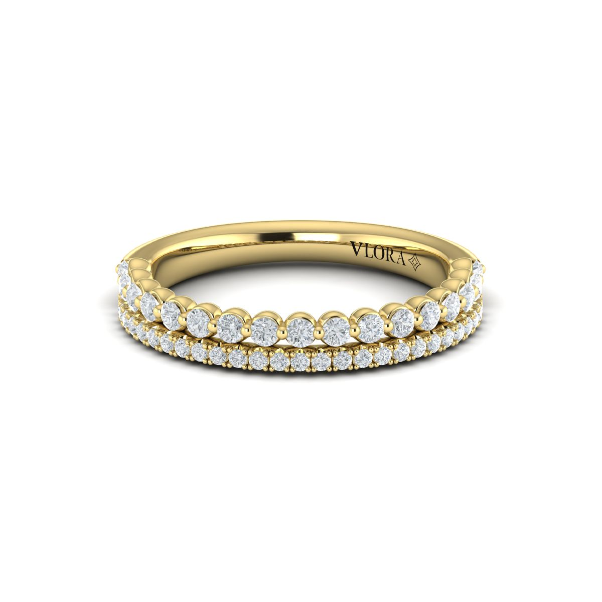 14K YELLOW GOLD DOUBLE ROW BAND WITH ONE PRONG BAND AND FOUR PRONG BAND SET WITH .51CTTW ROUND VS CLARITY & FG COLOR DIAMONDS