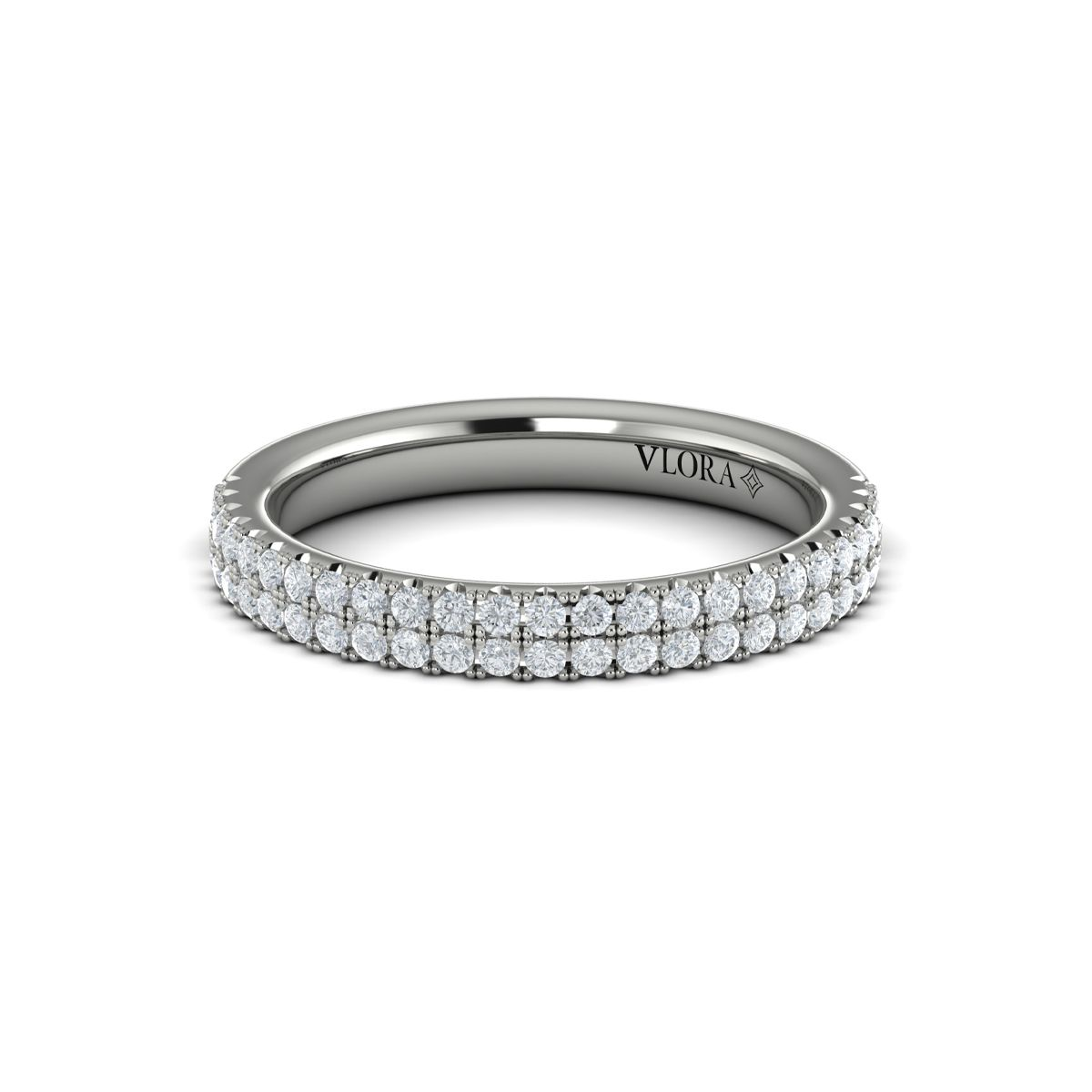 14K WHITE GOLD DOUBLE ROW SHARED PRONG BAND WITH .46CTTW ROUND VS CLARITY &FG COLOR DIAMONDS