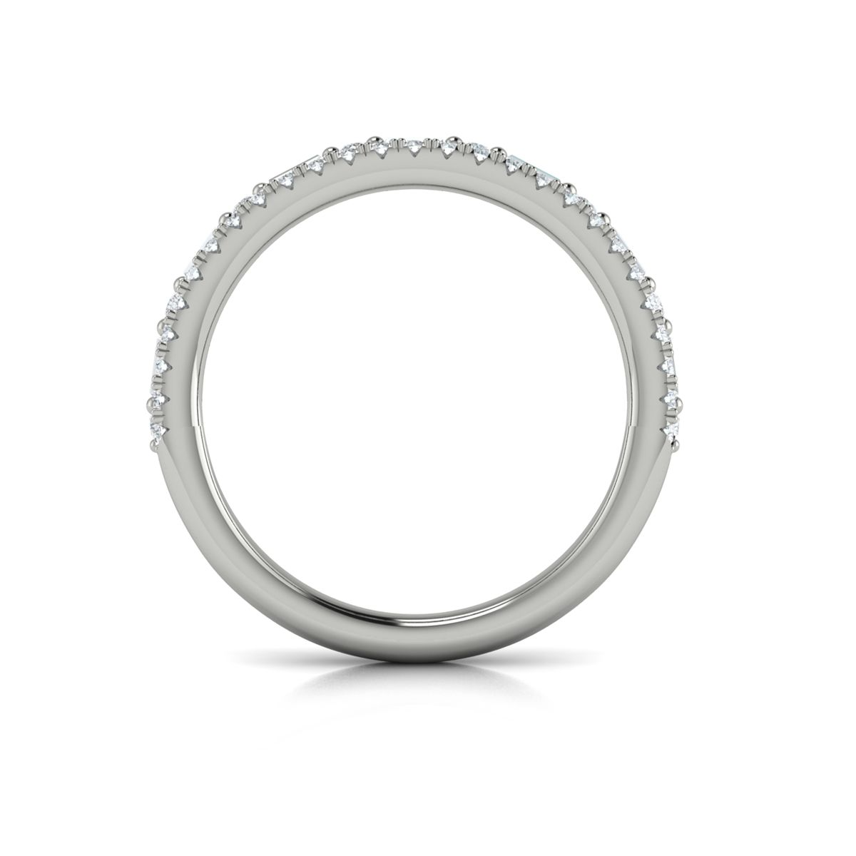 14K WHITE GOLD .57CTTW VS CLARITY & FG COLOR DIAMONDS DOUBLE ROW BAND ONE SHARED PRONG BAND AND ONE ALTERNATING ROUND AND BAGUETTES