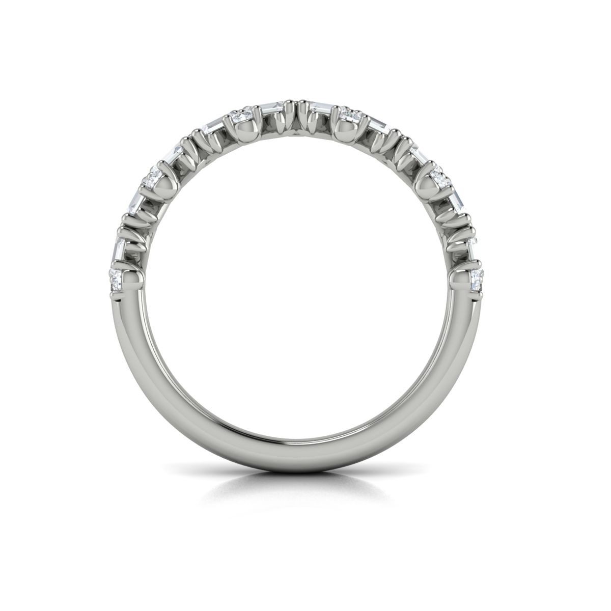 14K WHITE GOLD BAND WITH .71CTTW ROUND AND V SET BAGUETTE VS CLARITY & FG COLOR DIAMONDS