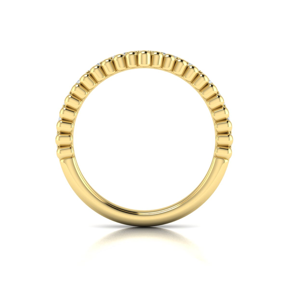 14K YELLOW GOLD DOUBLE ROW V BAND WITH ONE BEADED BAND AND ONE PRONG SET BAND WITH .15CTTW ROUND VS CLARITY & FG COLOR DIAMONDS