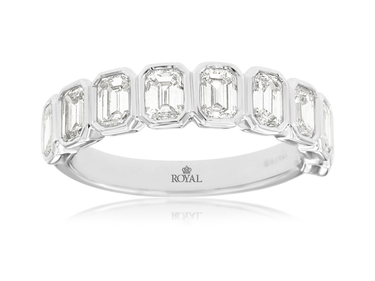 14K WHITE GOLD BAND WITH 1.77CCTW I1 CLARITY & HI COLOR BEZEL SET EMERALD CUT DIAMONDS