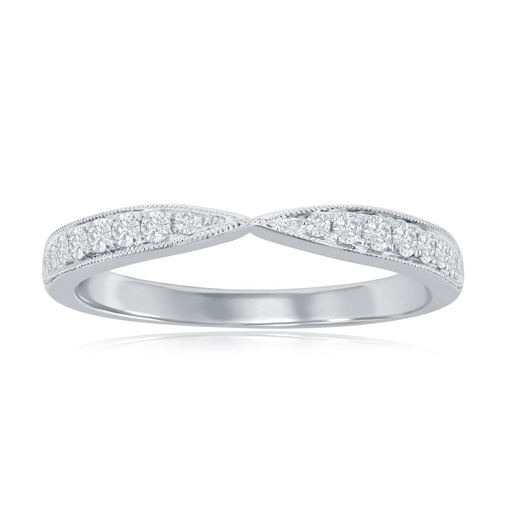 14K WHITE GOLD MILGRAIN PINCHED CENTER BAND WITH .19CTTW ROUND SI CLARITY & G COLOR DIAMONDS
