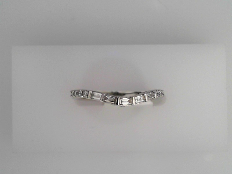 14K WHITE GOLD CUREVED BAND WITH .09CTTW ROUNDS AND .12CTTW BAGUETTE SI CLARITY & G COLOR DIAMONDS