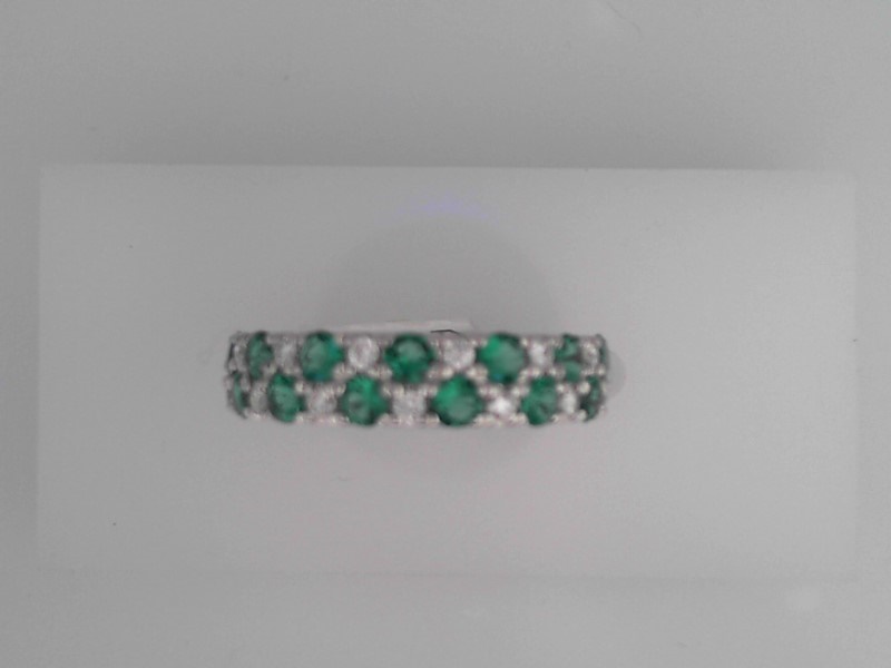 14K WHITE GOLD DOUBLE ROW BAND WITH .71CTTW ROUND EMERALDS ALTERNATING WITH  .18CTTW ROUND SI CLARITY & G COLOR DIAMONDS