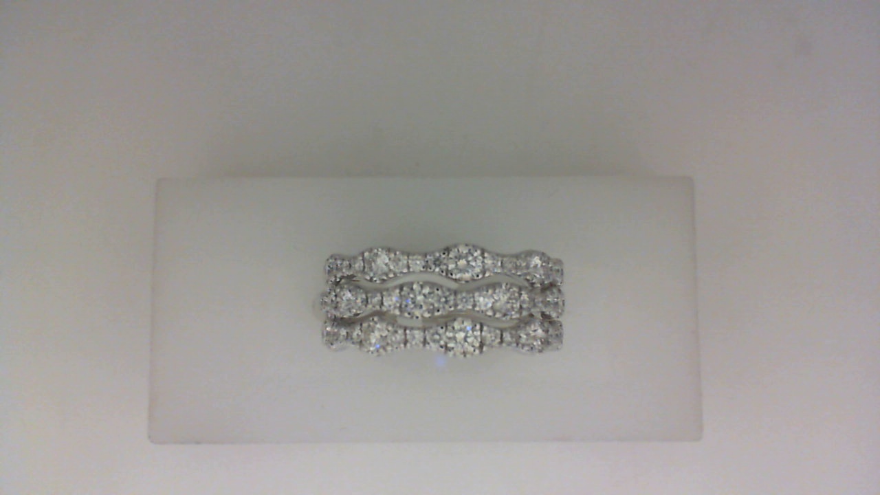 14K WHITE GOLD TRIPLE ROW SCALLOPED BAND WITH 1.02CTTW ROUND SI CLARITY & G COLOR DIAMONDS