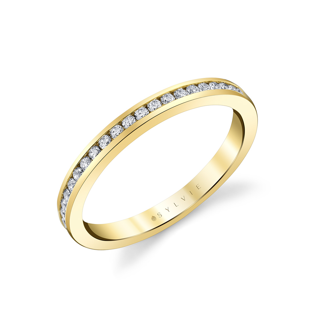 14K YELLOW GOLD CHANNEL BAND WITH .22CTTW ROUND SI CLARITY & G COLOR DIAMONDSSET HALF WAY
