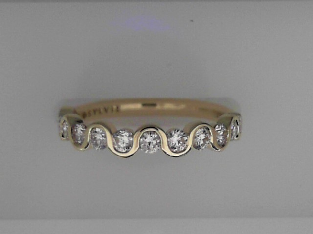 14K YELLOW GOLD POLISHED WAVE BAND WITH .57CTTW ROUND SI CLARITY & G COLOR DIAMONDS