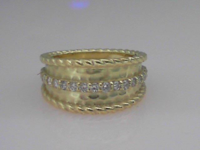 14K GREEN GOLD BEADED EDGE SATIN FINISH BAND WITH .34CTTW ROUND SI CLARITY & G COLOR DIAMONDS SET THROUGH THE CENTER