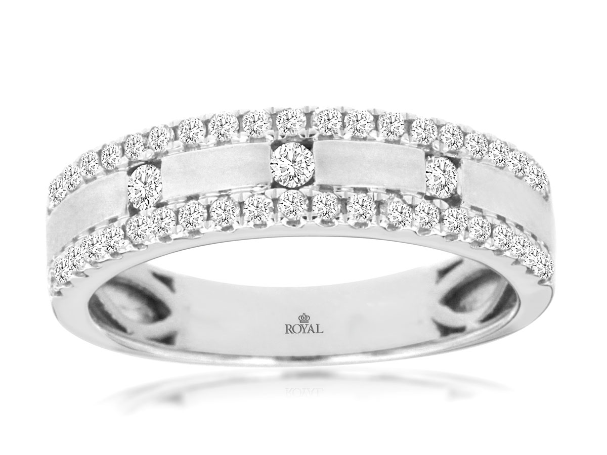 14K WHITE GOLD SATIN FINISH BAND WITH .42CTTW ROUND I1 CLARITY & HI COLOR DIAMONDS SET ON THE EDGE AND CENTER