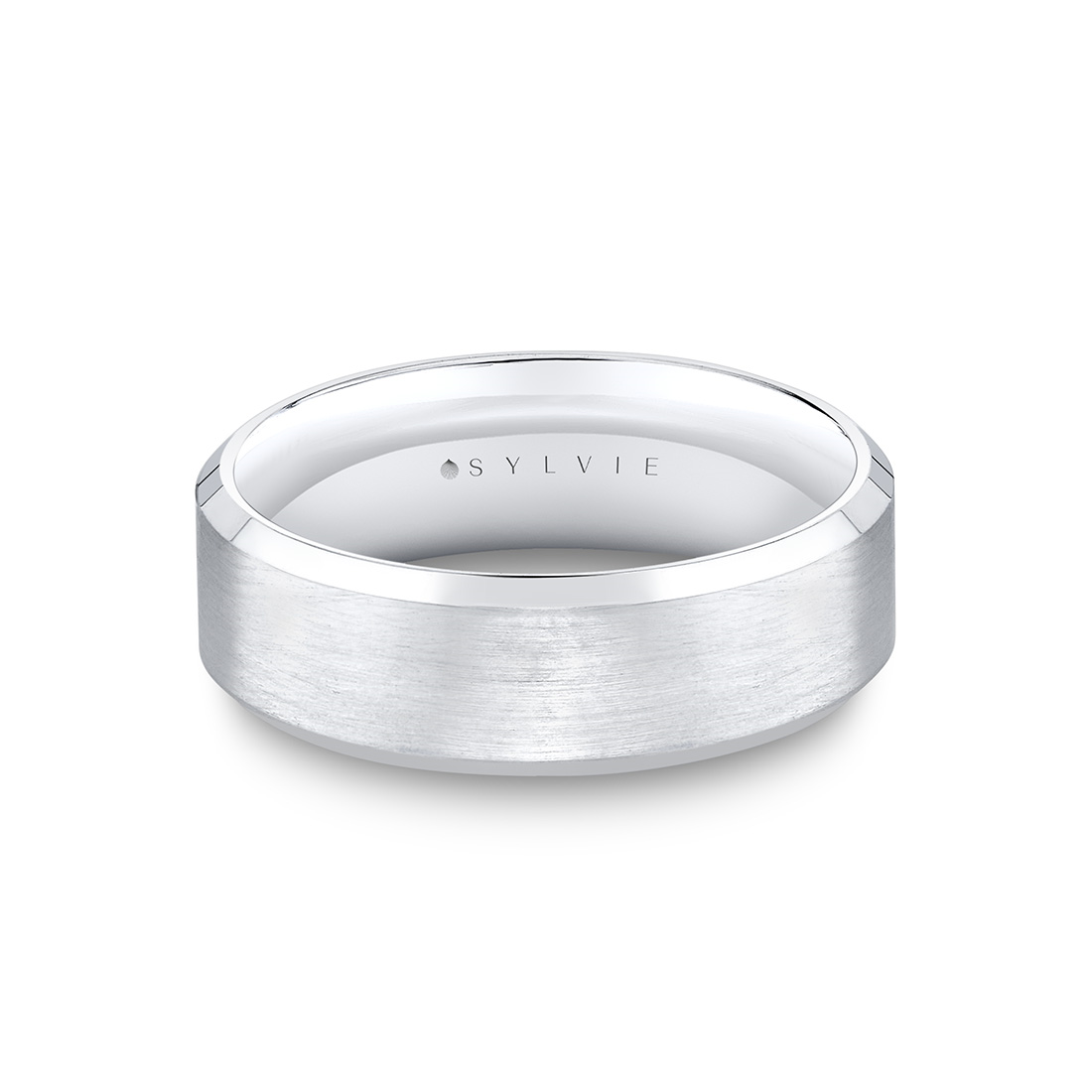 14K WHITE GOLD "HERITAGE" 7MM CONFORT FIT SATIN FINISH POLISHED EDGE WEDDING BAND SIZE 10