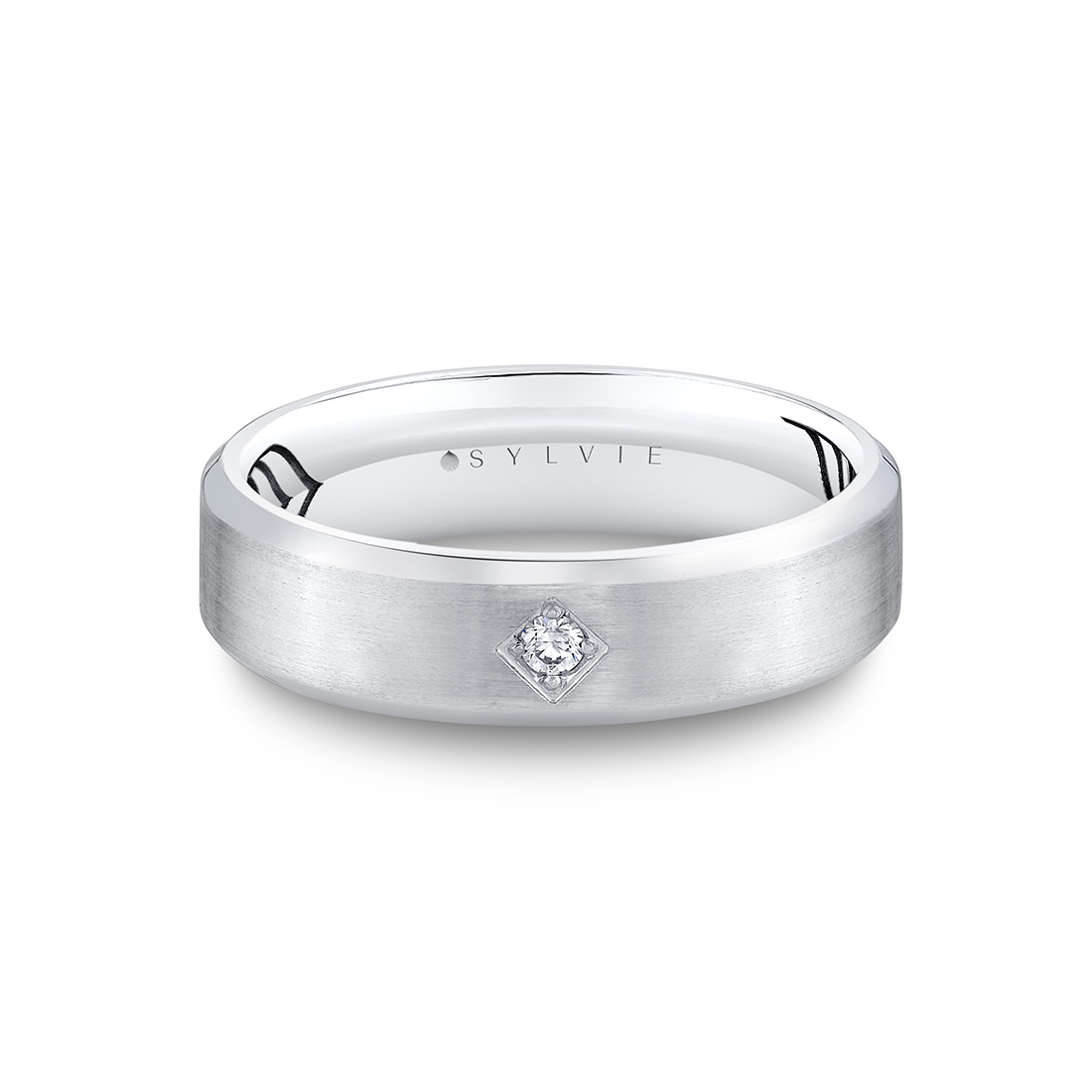 14K WHITE GOLD "SHELL APEX" 6MM SATIN FINISH BAND WITH A .06CT ROUND SI CLARITY & G COLOR DIAMOND