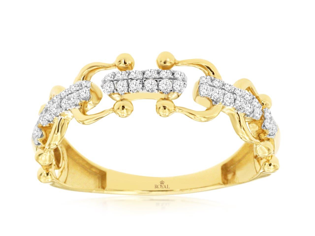 14K YELLOW GOLD BAND WITH STIRRUP DESIGN SET WITH .25CTTW ROUND I1 CLARITY & HI COLOR DIAMONDS